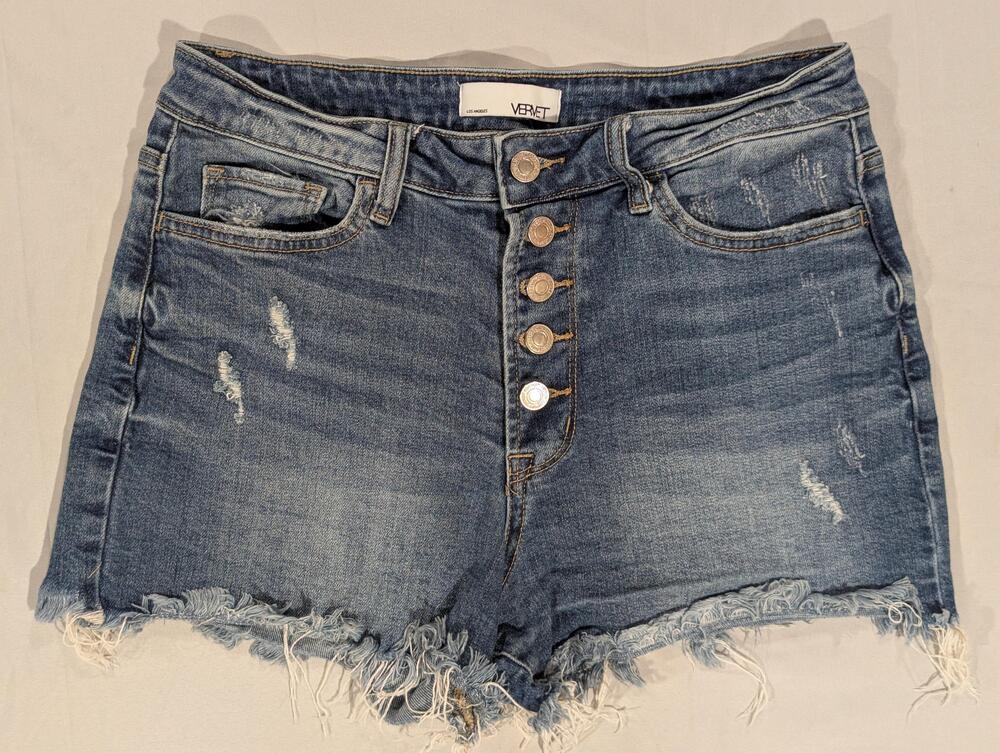 Vervet Shorts Womens 31 Blue Denim Distressed Cutoff Button Fly Frayed Hem